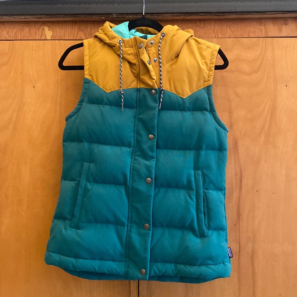 Patagonia Teal and Mustard Hooded Vest